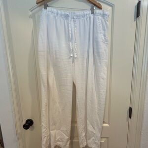 Old Navy White Drawstring Linen-Blend Pants